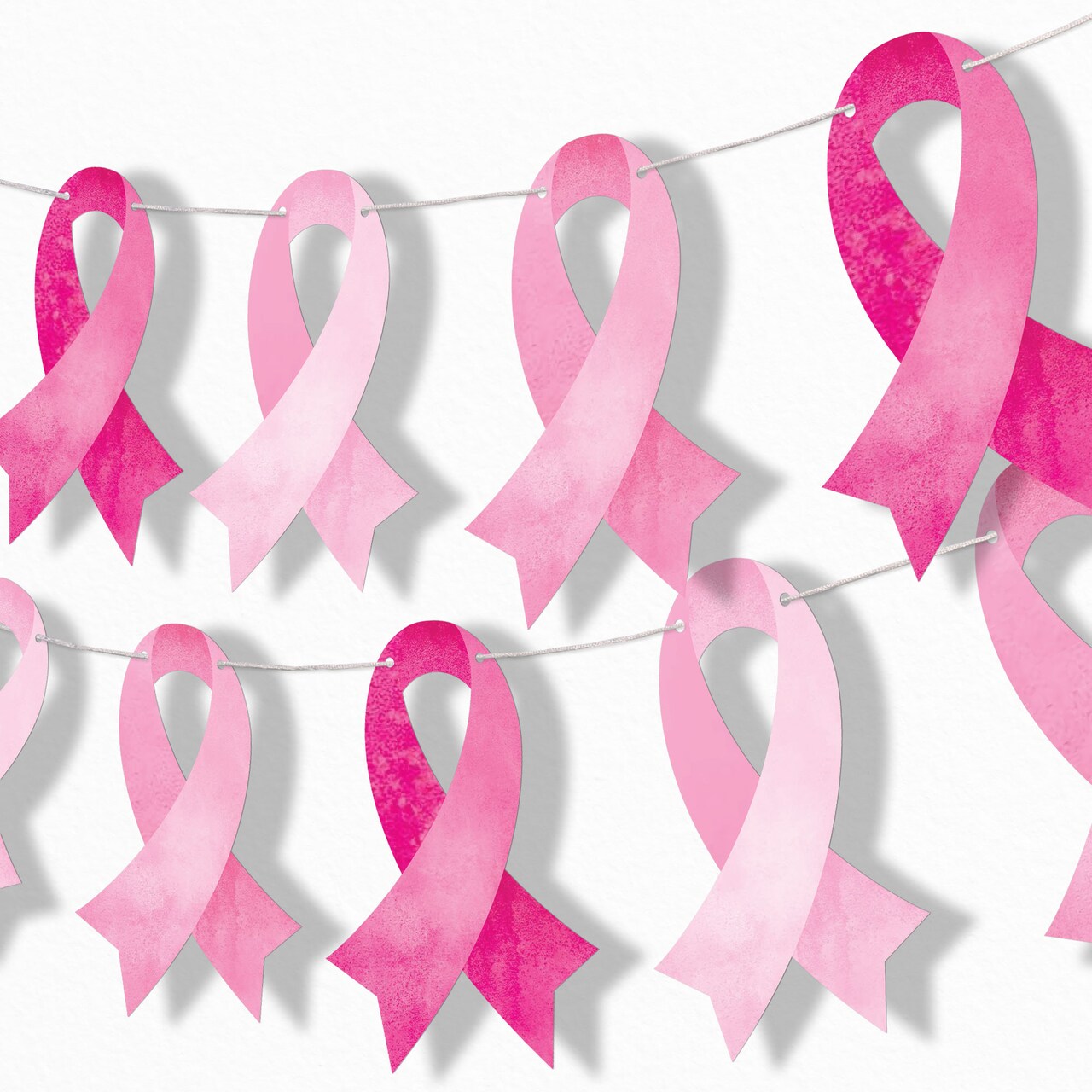 Big Dot of Happiness Pink Ribbon Garland Banner, Breast Cancer Awareness Support Decor, 30 Feet of Cord, 15 Double-Sided Pink Ribbon Pieces